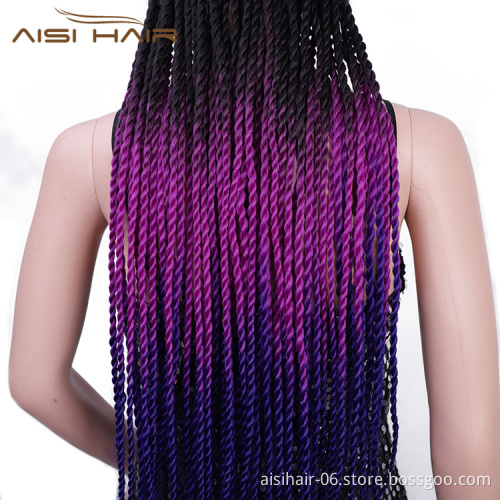 Aisi Hair Vendor Baseball Hat With Long Ombre Purple Twist Crochet Braiding Hair Extension For Black Women Synthetic Hair Wigs